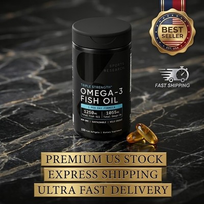 Triple Strength Omega 3 Fish Oil Burpless Supplement EPA DHA Fatty Acids 150 ct