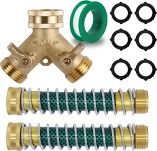 3/4" Brass 2 Way Hose Splitter, Brass 2 Way Garden Hose Connector with 2 Pcs Gar