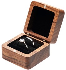 Square Solid Wood Double Ring Box Case for Wedding Ceremony Engagement