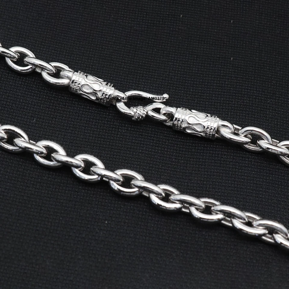 Real 925 Sterling Silver Necklace 6mm Cable Link Chain Men's Necklace 21.6inch L - Image 3 of 4