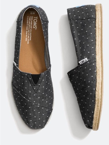 TOMS Black Polka Dot Espadrille Slip-On Casual Flats Shoes