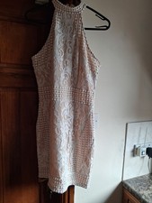Prettylittlething size 12 Ladies Cream Lace Fitted Sleevless Dress with Lining