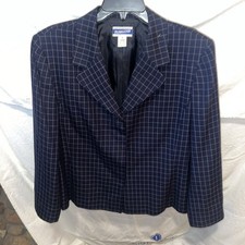 Pendleton Womens Classic Blue Checkered Rayon Blazer Jacket Petite 16 USA EUC