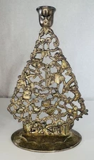Vintage Gold Tone Twelve Days Of Christmas 10” Tree Candle Holder Lots Of Detail