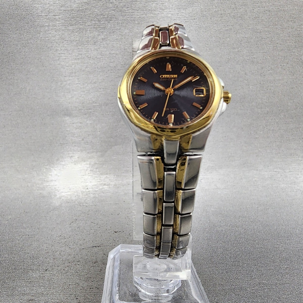 Citizen Eco-Drive Watch Women 24mm Blue Dial Two Tone Date E011