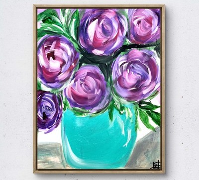 WS original moms purple rose painting expressionist 14X11 canvas modern fine art
