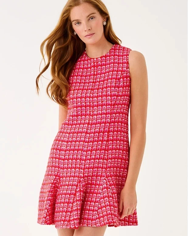 NWT Lilly Pulitzer Enya Boucle Dress in Cranberry Red Fiesta Boucle, Full Size - Image 2 of 4