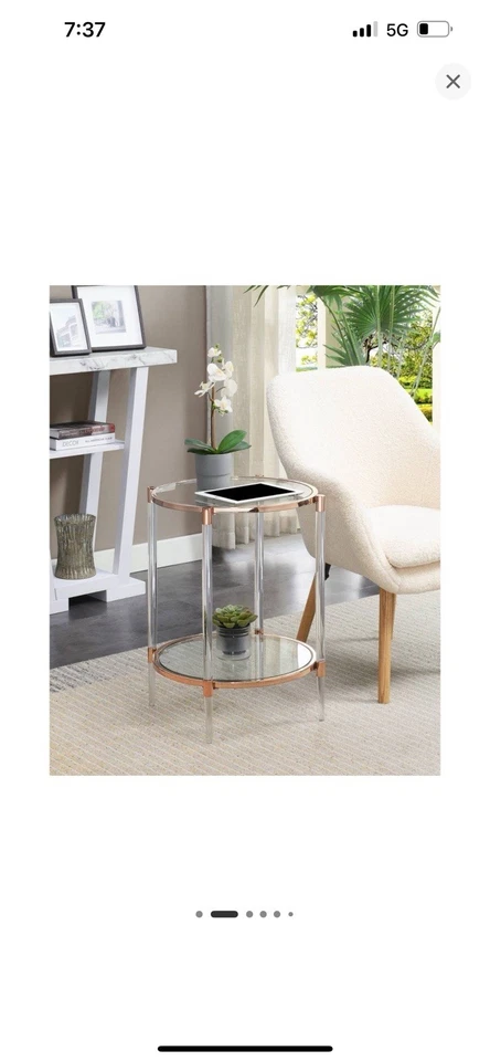 Convenience Concepts Royal Crest Acrylic Clear Glass End Table Rose Gold Frame - Image 2 of 4
