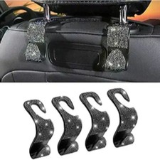 Bling Car Seat Headrest Hooks, 4PCS Handcrafted Rhinestones Seat Hanger Black