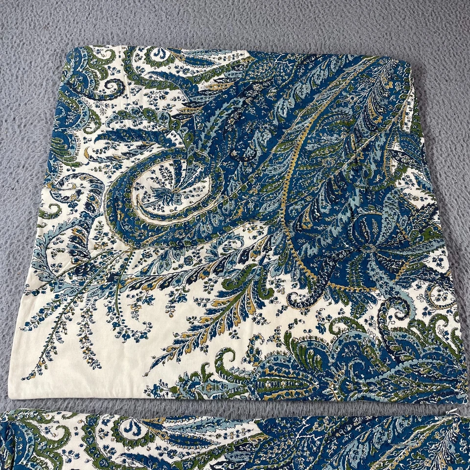 Travesseiro Pottery Barn capa falsa mistura de linho azul paisley Ikat 24"X24" falhas - Imagem 3 de 4