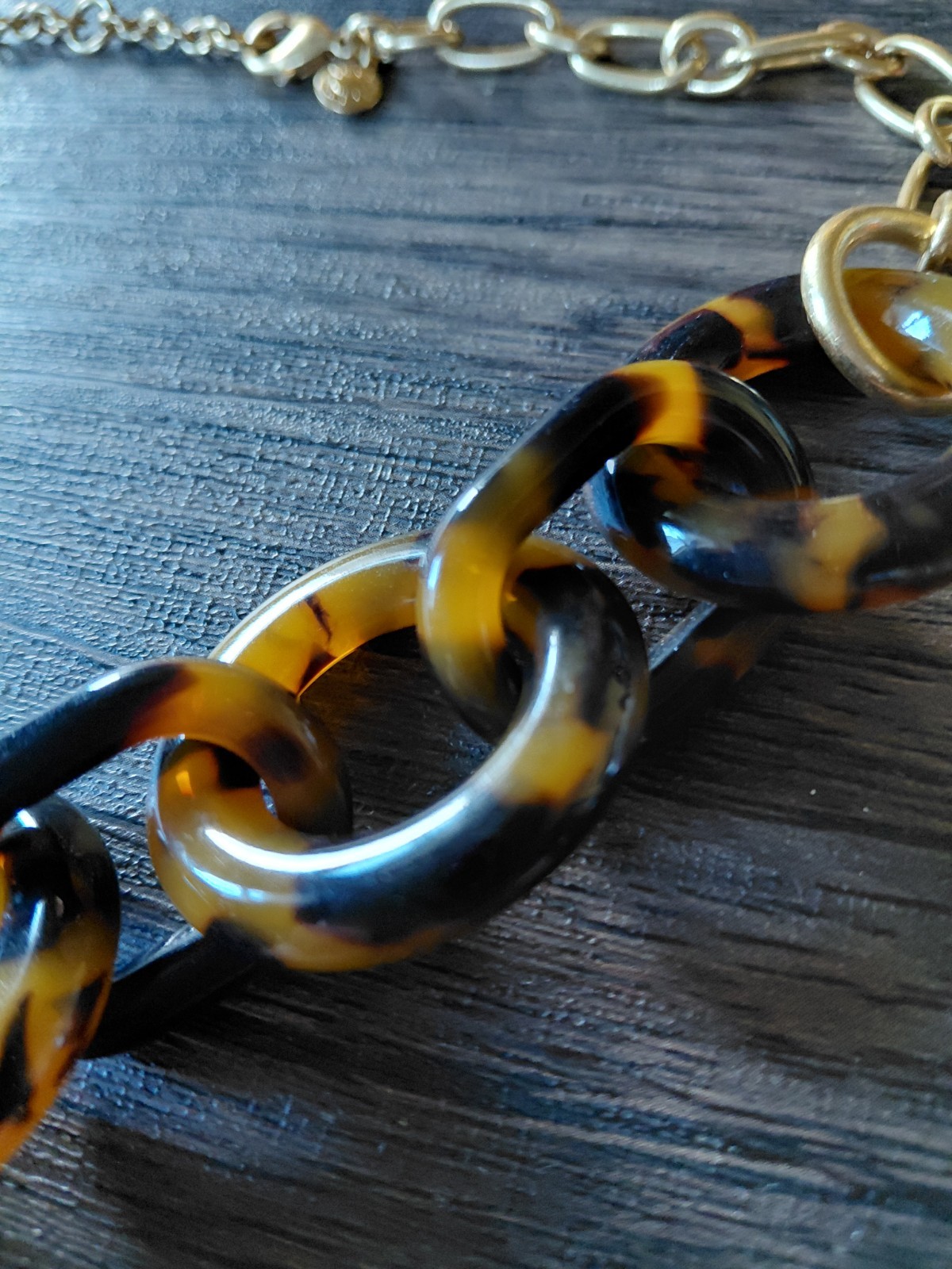 JCrew Tortoise Link  Statement Goldtone Necklace - image 2