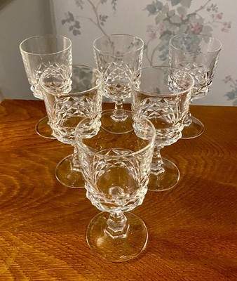 Vintage Cristal D'Arques Diamant getäfelt, Kristallgläser mit Stiel, 6er Set