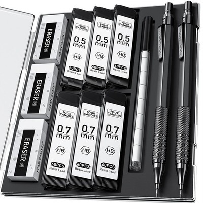 2PCS Metal Mechanical Pencils Set with Case, 0.5mm & 0.7 mm Artist Pencil wit...