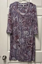 Soma Cool Nights Nightgown Sz M Purple Paisley Soft Cozy Loungewear Sleep Dress