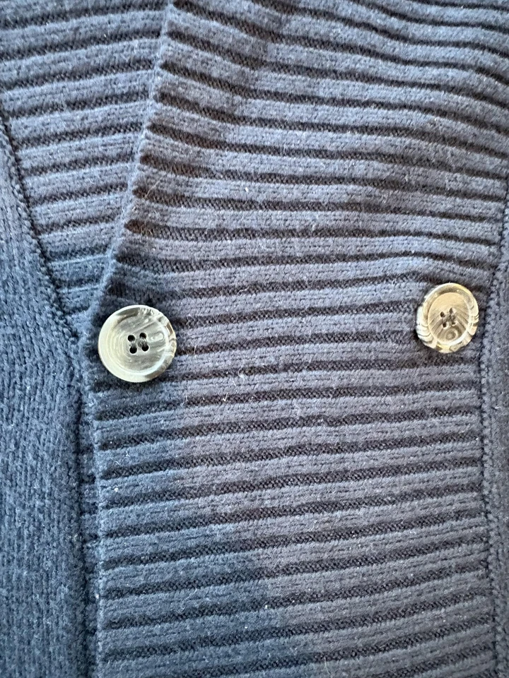 Express Sweater Mens Medium Navy Shawl Collar Cardigan Double Breasted Ribbed - Image 3 of 4