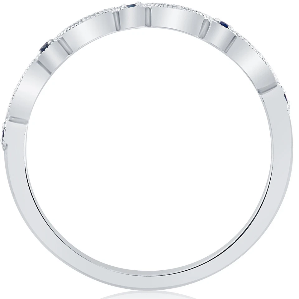 Alianza apilable de diamantes y zafiros azules de 1/5 quilate de oro blanco de 10 k Foto 2 de 4