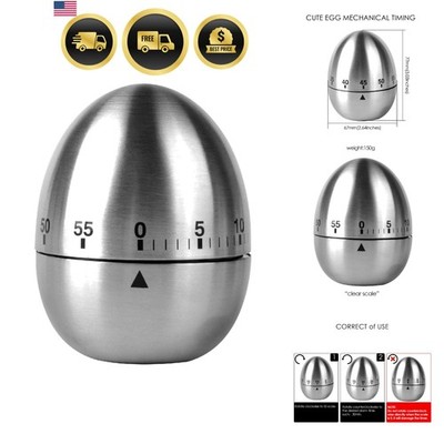 Egg Timer 60-Minute Stainless Steel Mechanical Wind-Up Kitchen Timer | Egg-sh...