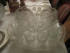 L E SMITH punch bowl and platter base,12 cups Pinweels & Stars Slewed Horseshoes