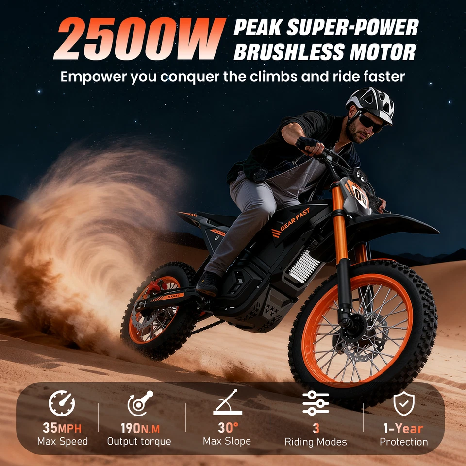 Elektro Motorrad Dirt Bike Fahrrad 48V21AH All Terrain eBike Peak 2500W Bis 55KM - Bild 2 von 4