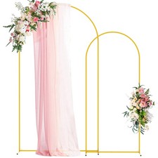 Wedding Arch Backdrop Stand 7.2FT, 6FT Gold Metal Arch Stand Set of 2 for Bir...
