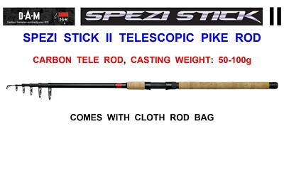 DAM SPEZI STICK II TELESCOPIC PIKE ROD TELE TRAVEL COARSE FISHING LURE  SPINNING UK