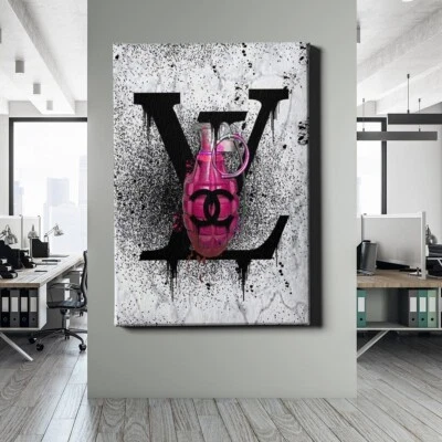 ✅WANDBILD LEINWAND, ACRYLGLAS LV GRAFFITI WHITE GRANATE PINK LUXUS BILD PREMIUM - Bild 1 von 4