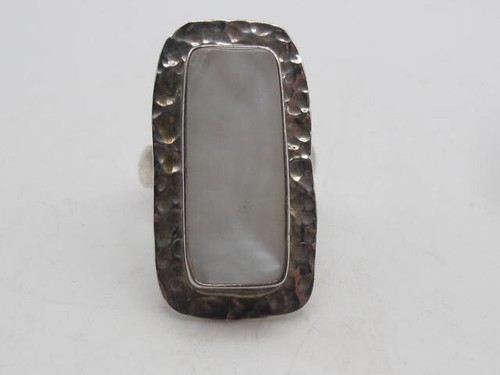 Vintage riesiger gehämmerter Sterling 925 Ring rechteckiger MOP Stein Gr.10 - 12,8 g - Bild 7 von 11