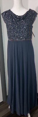 JKara Women’s Gray Sequin Empire Waist Gown Gray size Petite NWT