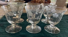 Lot of 6 Vintage Etched Flower Cordial Glasses~Might Be Hand Blown Crystal~3 ¼"
