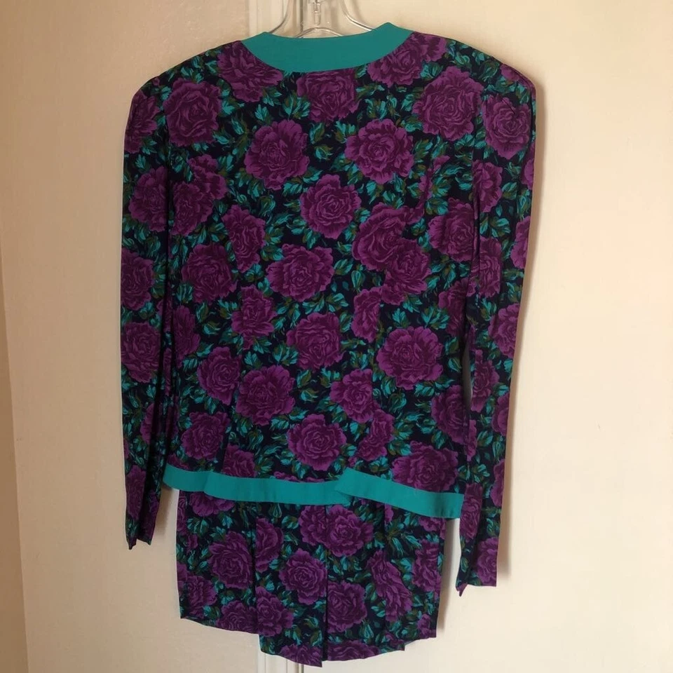 Traje Falda Vintage Melissa Mujer 2 Piezas Multicolor Verde Azulado Floral Manga Larga 14 Foto 3 de 4