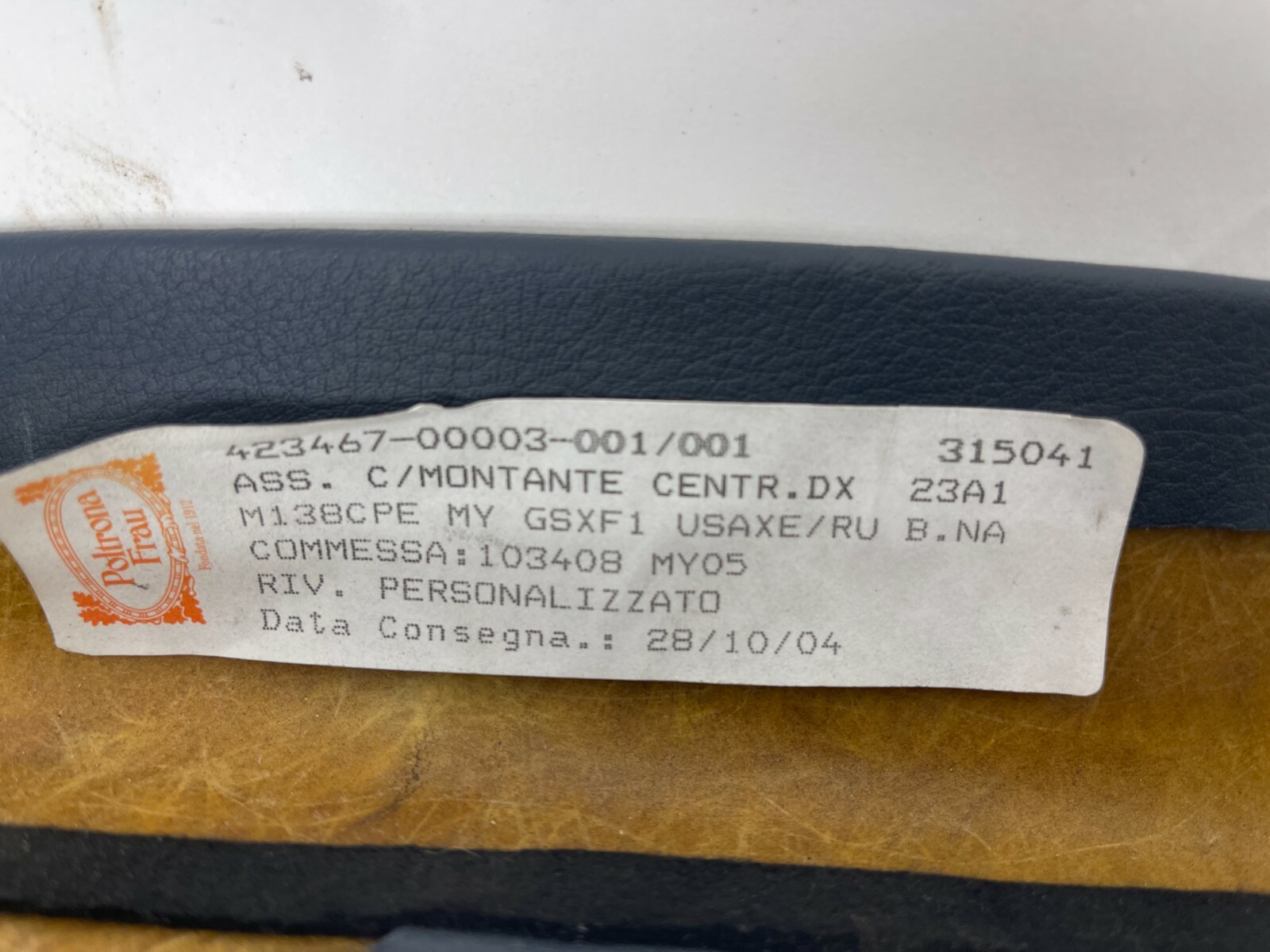 2005-2007 MASERATI COUPE GT PASSENGER SIDE UPPER B PILLAR COVER PANEL TRIM OEM