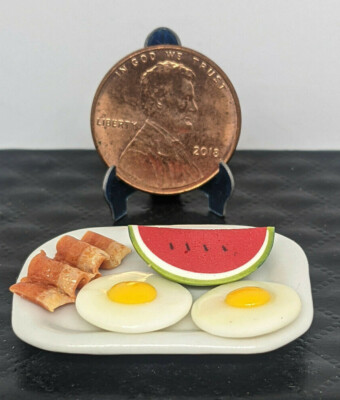  Dollhouse Miniature Bread with Egg Bacon Watermelon Food Groceries Prop 1:12