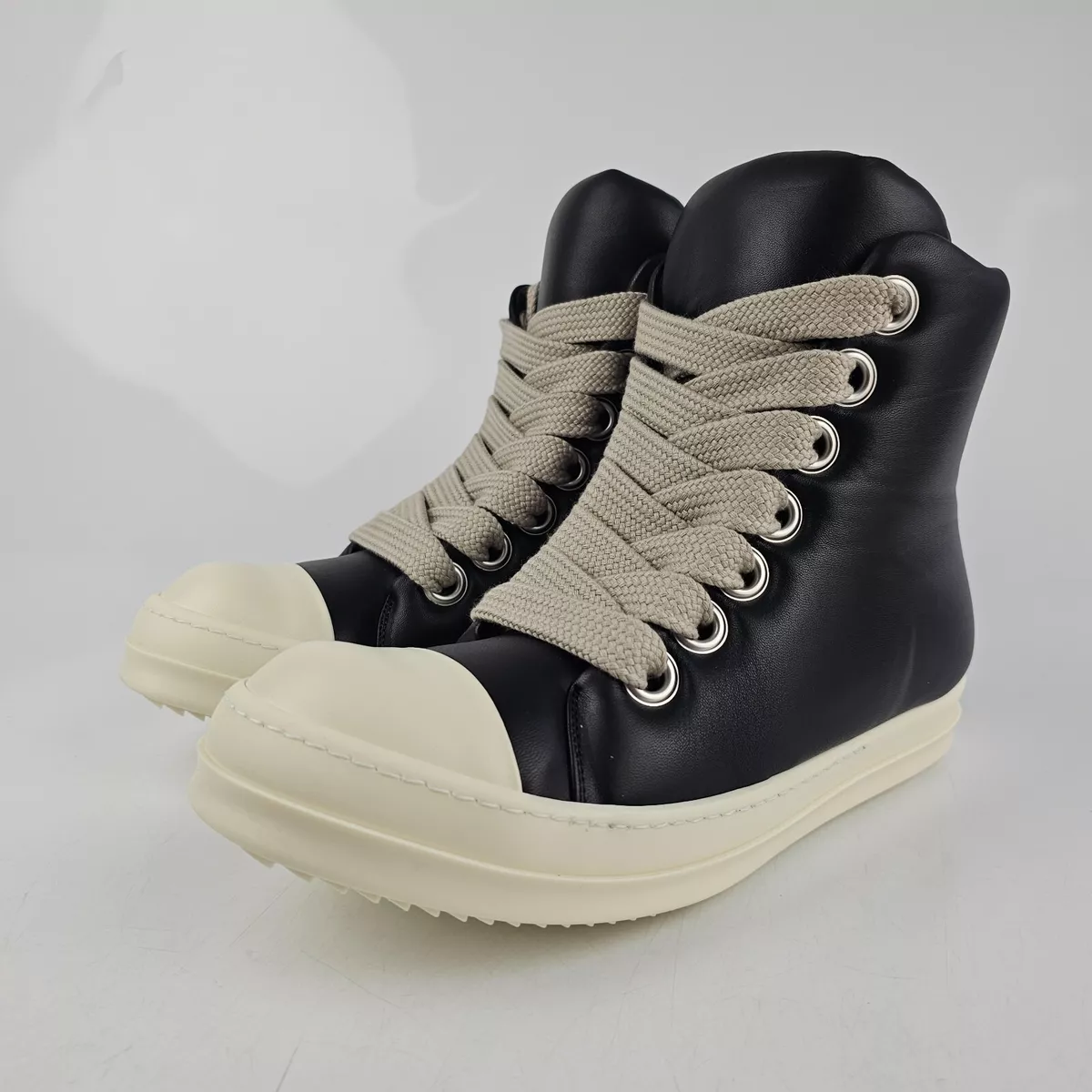 Rick Owens Jumbo Laces Padded High Top Black/Milk Sneakers New