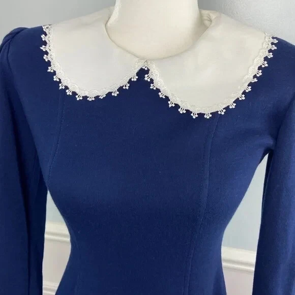 Vintage Petite Lang Midi Dress Peter Pan Collar Wednesday Addams Size 4 - Image 4 of 4