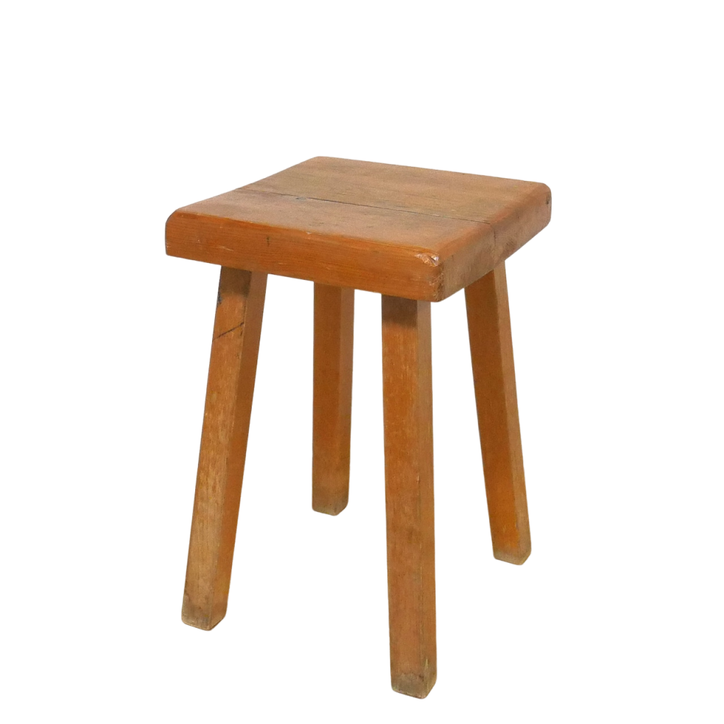 Charlotte Perriand Les Arcs Square Seat Stool 1970s H 17.9 x W