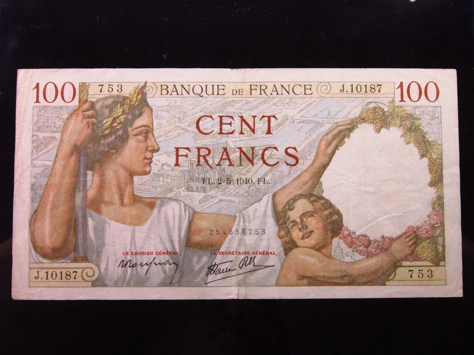 France 100 Francs 1940 P94 h8753 Banque Francaise Banknote Money - Image 2 of 3