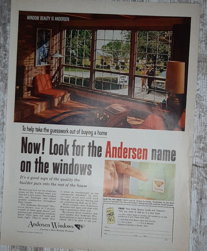 1961 Andersen Windows Vintage Print Ad Living Room Home for Sale Builder Quality