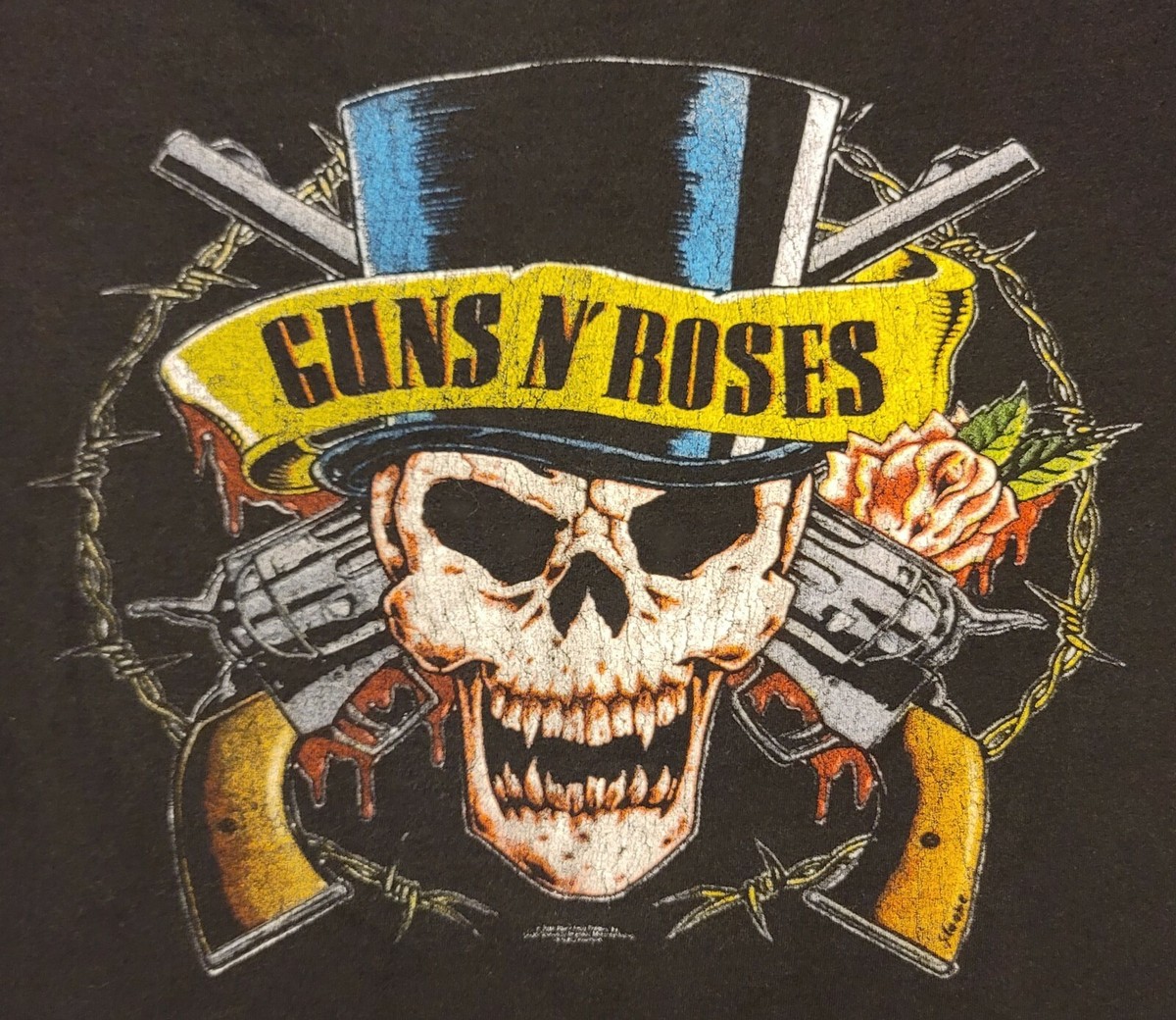GUNS N ROSES Skull T-Shirt Black Band Logo Top Hat Graphic