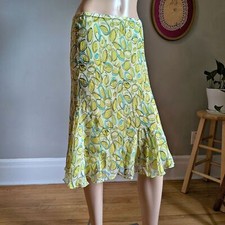 Vintage Y2K Worthington Silk Skirt Green Bright Fairycore 2000s Size 8