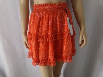 1.State Mini Skirt size XSmall red ruffles paisley print Summer Eaze NWT