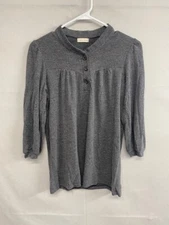Silence + Noise Womens Shirt Gray 3 Button Neckline 3/4 Sleeve Size Large