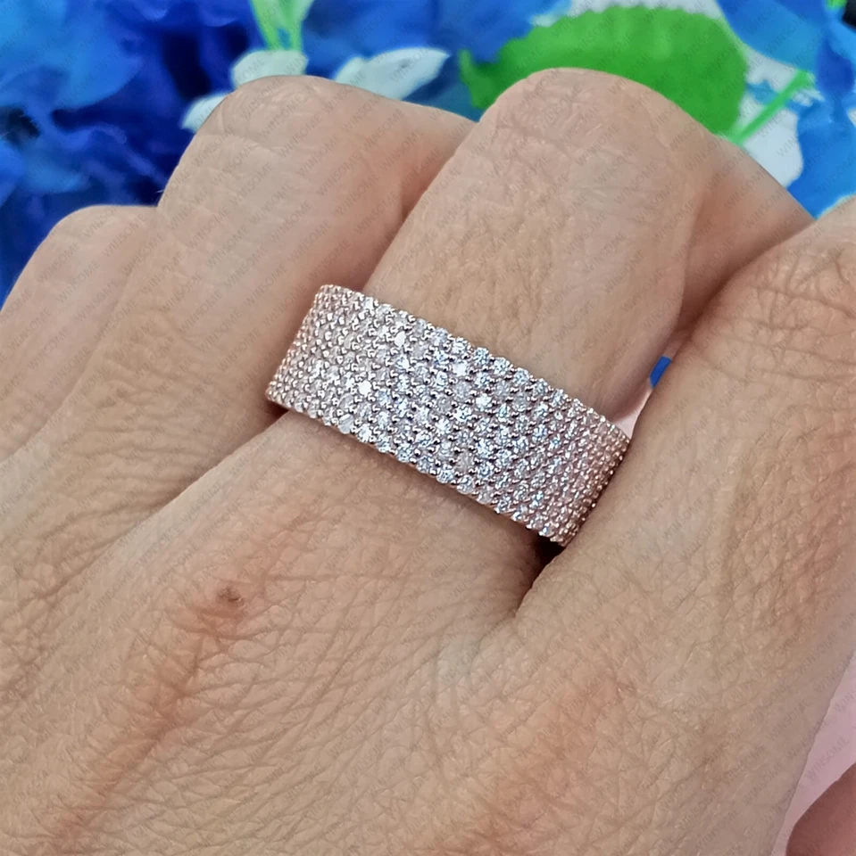 Moissanite Men's & Women's Multiple Row Engagement Band in 14k Rose Gold Plated - Image 4 of 4