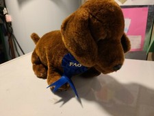   FAO SCHWARZ 10" Plush DOG With Blue Ribbon 2012 Toys R Us   
