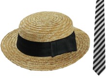 STRAW BOATER HAT AND TIE SET