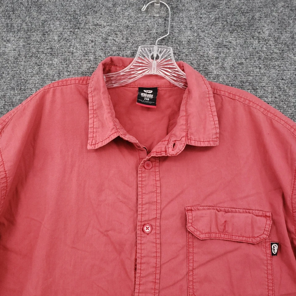 Ecko Unltd Button Up Shirt Mens 2XB Big Red Short Sleeve Collared Pocket Casual - Image 2 of 4