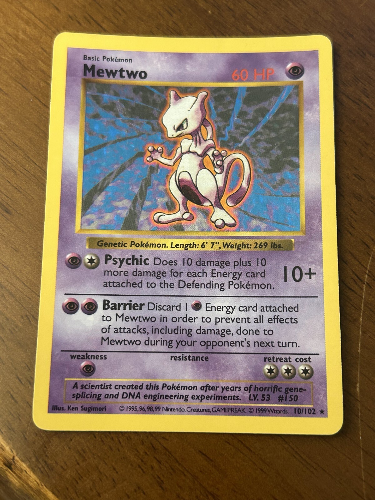 Mewtwo 10/102 Base Set Shadowless Holo Rare 1999 - Pokemon Card - LP
