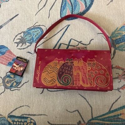 Vintage Laurel Burch Four Cats Red/Fuchia/Pink Leather Purse Handbag *RARE* NWT