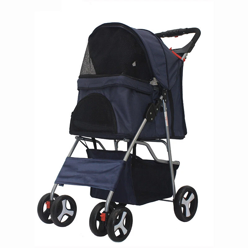3/4 Wheels Foldable Pet Stroller Puppy Stroller with Storage Basket & Cup Holder - Image 3 of 4