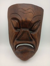 Hand Carved Wood Carving Mask Face Tribal Man Art Ethnic Tiki Hut Hanging Vtg