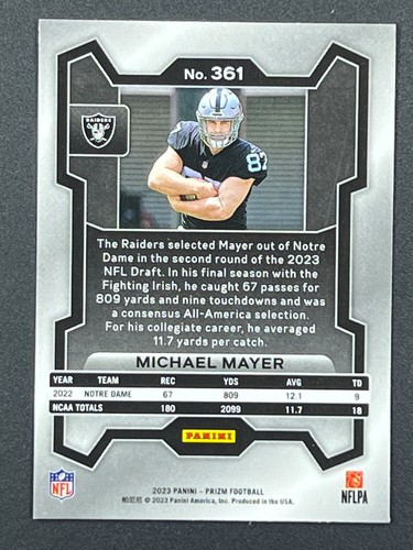 MICHAEL MAYER RC 2023 Panini Prizm #361 Las Vegas Raiders - Picture 2 of 2